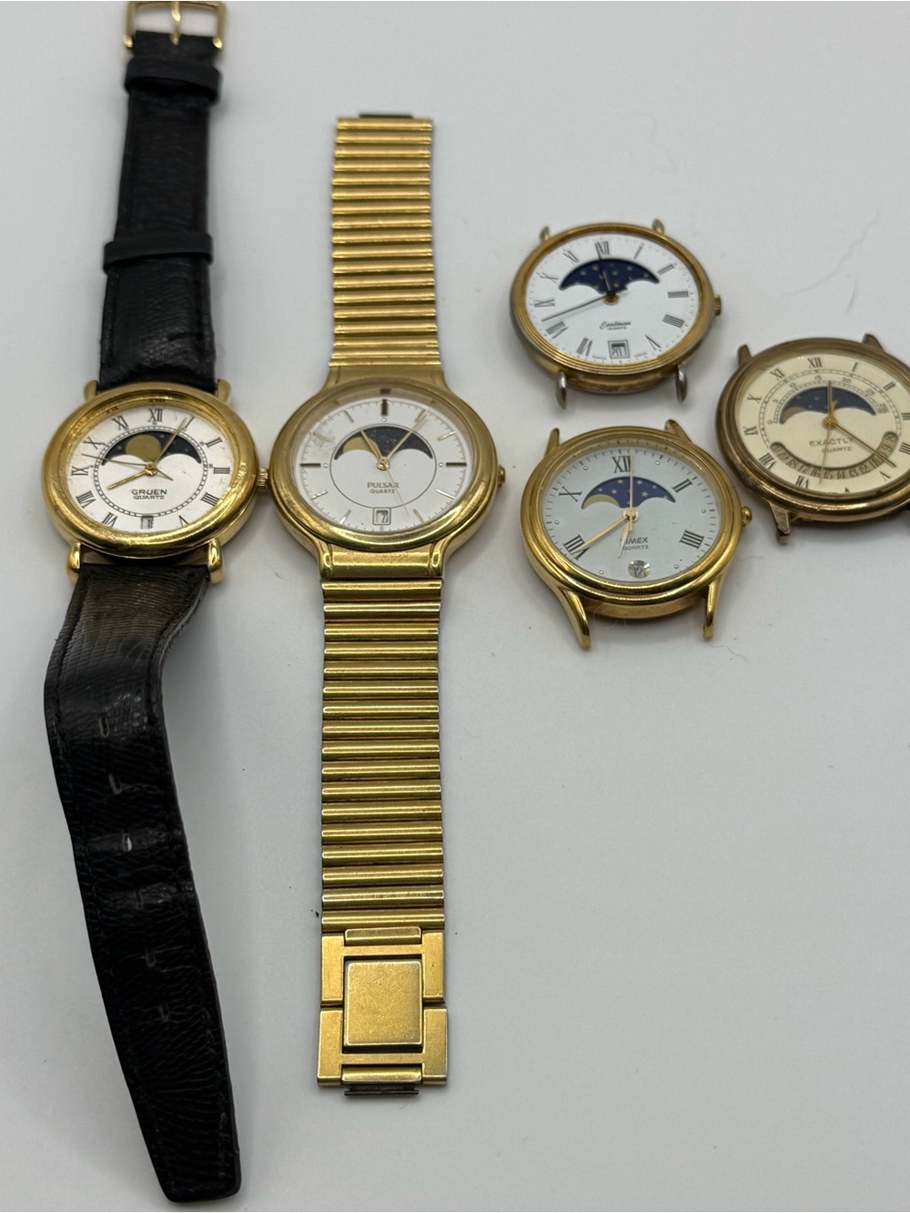Gruen, Pulsar and Timex Men's Gold-Tone Moonphase Watch Collection